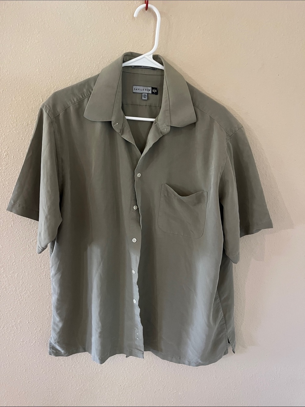 Casual Olive Short-Sleeve Button-Down Shirt by SAVILE ROW